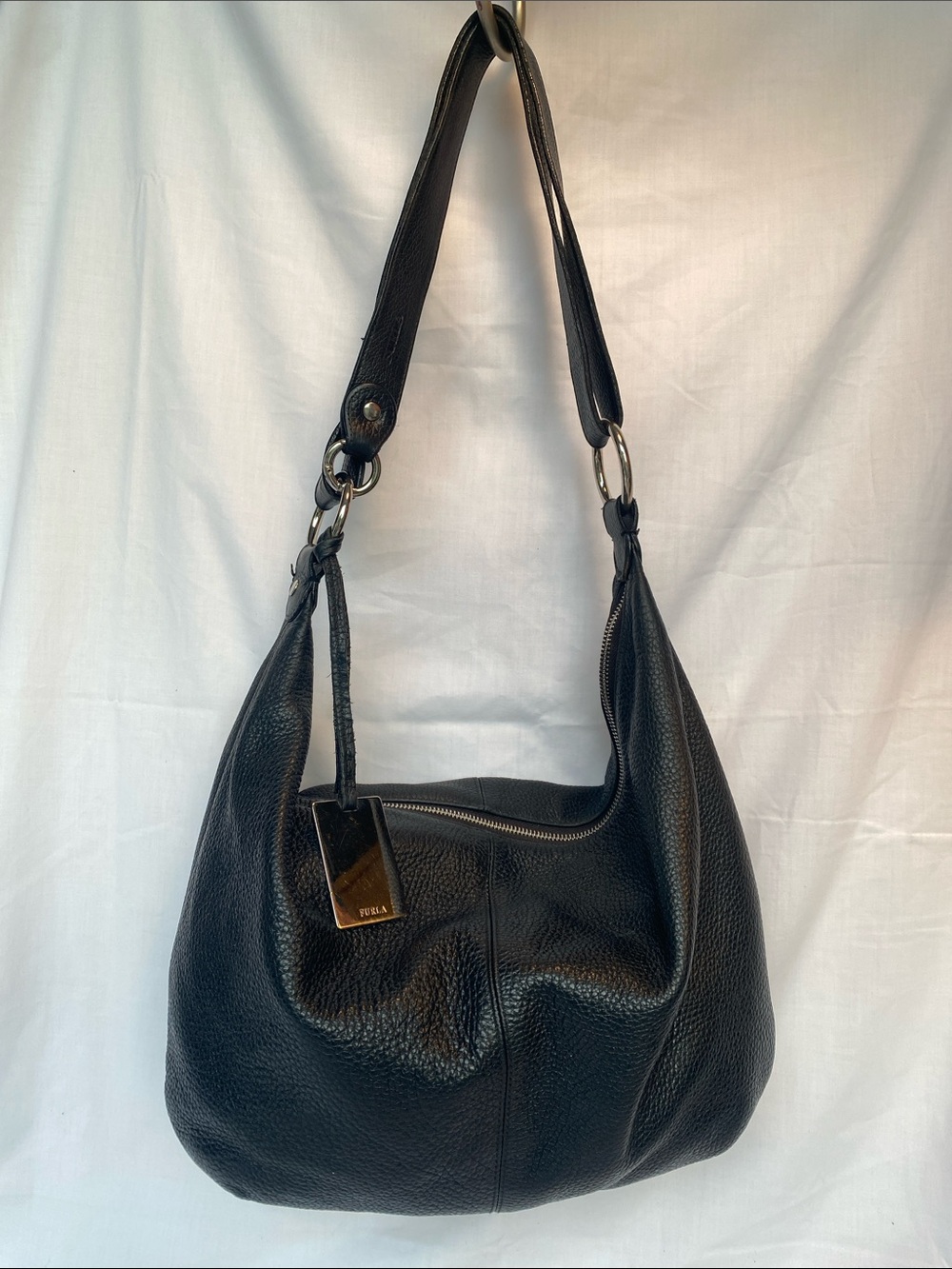 Furla Black Pebbled Leather Shoulder Hobo Bag